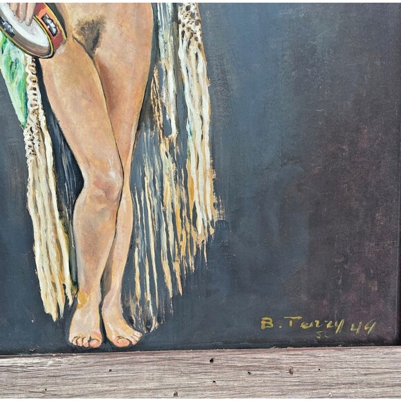 Vtg Framed Oil (?) Painting of Female Nude Standing 21" x 17" Signed B. Terry - Picture 5 of 10